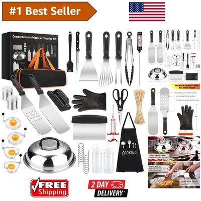 Elegant 135-Pc Grill Tools Set with Basting Cover & Egg Rings for BBQ Lovers