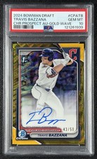 TRAVIS BAZZANA PSA 10 2024 BOWMAN CHROME DRAFT 1ST GOLD WAVE REFRACTOR AUTO /50