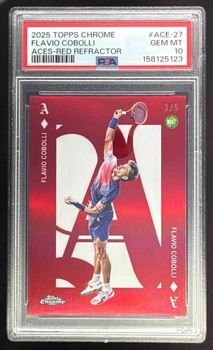 2025 Topps Chrome Flavio Cobolli Aces RC Red Refractor Rookie #/5 PSA 10