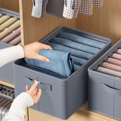 Foldable Thick Storage Box for Jeans & Trousers, 6 Compartments Organizer