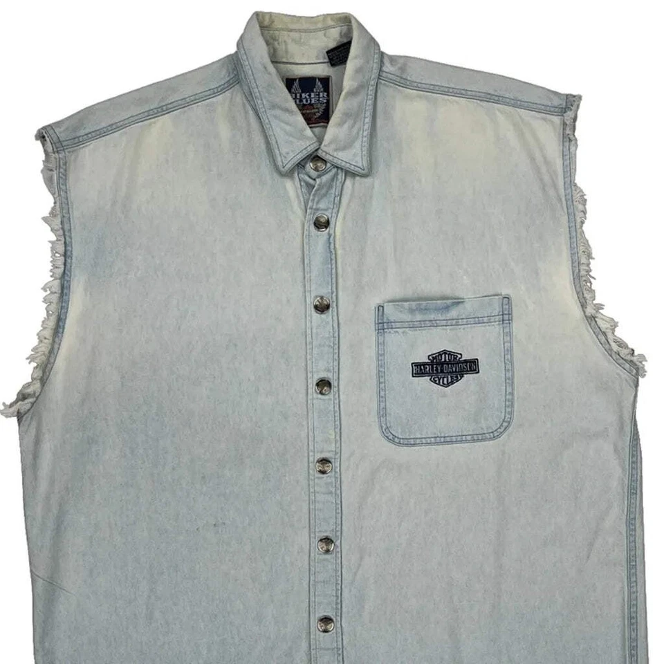 Biker Blues. Made In USA Harley Davidson Denim Shirt - XL Light Wash Cotton - Image 4 of 4