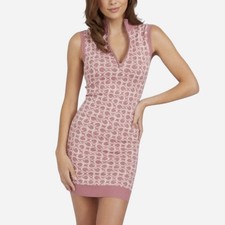 Guess Women's Pink Knit Turtleneck Zip Sleeveless Fitted Sweater Dress M