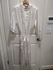 Vtg California Dynasty White Robe Women s M satin Lace sequins Bridal Wedding