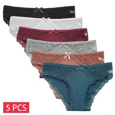 Low Rise Cotton Brief Panties Lace Trim Stretch Breathable Soft Comfort Fit 5PCS