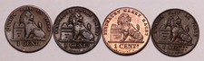 1870, 1887, 1889, & 1907  Belgium 1 Centime Copper Coins French & Dutch