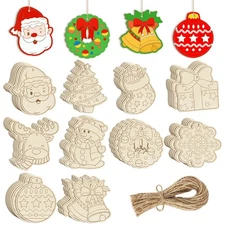 80PCS Wooden Christmas Ornaments to Paint,10 Styles DIY Blank Unfinished Rein...