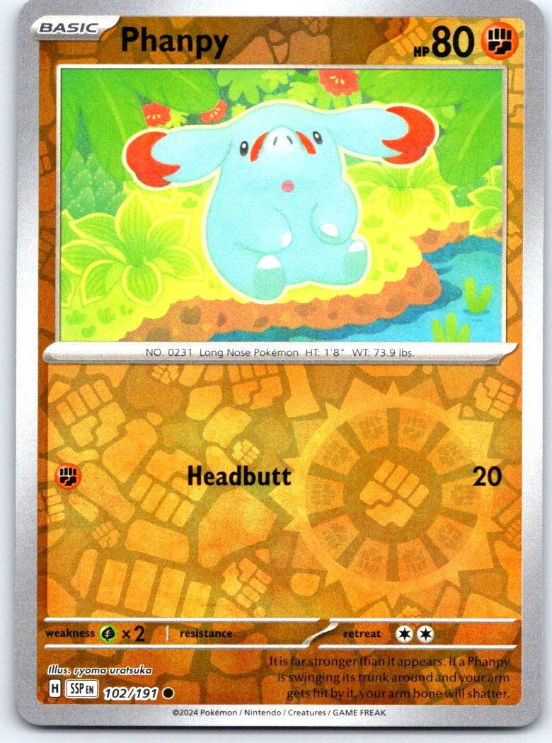 Phanpy 102/191 Common Surging Sparks Pokemon Reverse Holo NM