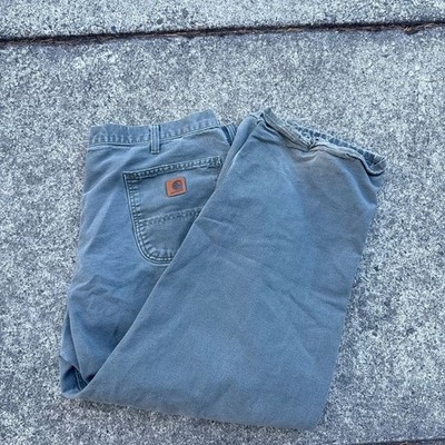 Vintage Carhartt B11 Faded Petrol Green Canvas Carpenter Work Pants Distressed