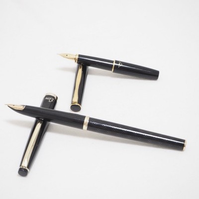 Pilot Elite Fountain Pen 18K Gold Nib F Fine Pocket 2 Set Black Vintage  Japan
