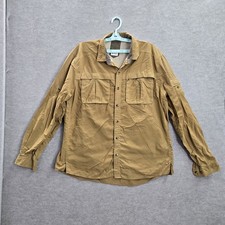 REI Men Button Up Shirt L Brown Outdoor Utility Long Sleeve Mesh Vented Collar