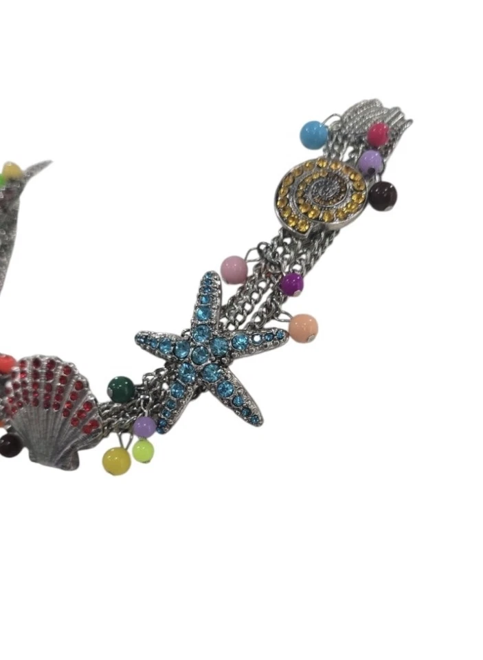 Betsey Johnson Rhinestone And Beaded Beach Themed Statement Necklace. 24" - Image 3 of 4