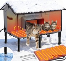 Upgraded 100 Weatherproof Large Heated Cat House Outside Cat W/ Cozy Cushion