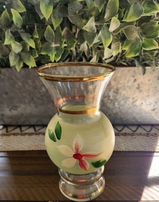 Mid Century Bartlett Collins Bud Vase, Frosted, Gold rim, Hand-Painted, 4'' Tall