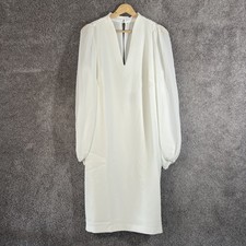 Vince Camuto Women’s 14 Ivory Crepe V-Neck Long Sleeve Dress Cocktail Party