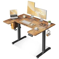 U Shaped Electric Standing Desk Height Adjustable Sit 48 Inch Rustic Brown