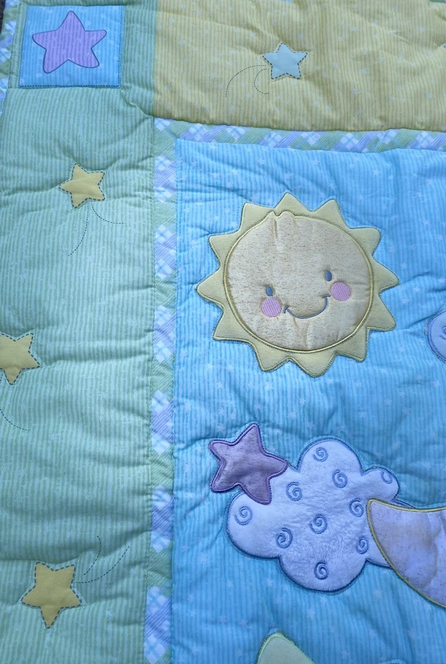 Edredón reversible para bebé recién nacido Sun Moon Stars manta hinchada usado en excelente estado Foto 2 de 4