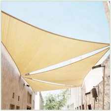 Colourtree 18' x 18' x 18' Beige Sun Shade Sail Triangle Canopy Fabric Cloth Scr