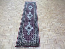 2'7 X 9'9 Runner Hand Knotted Red Black Mahi Tabriz Oriental Rug With Silk G4776
