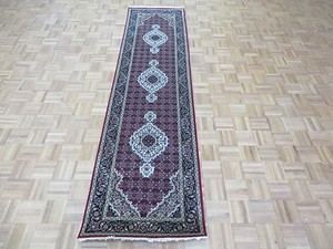 2 7 X 9 9 Runner Hand Knotted Red Black Mahi Tabriz Oriental Rug With Silk G4776 Ebay