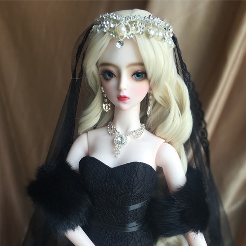 62cm Fashion Bride 1/3 BJD Doll with Black Wedding Dress Blue Eyes Openable Head - Picture 4 of 9