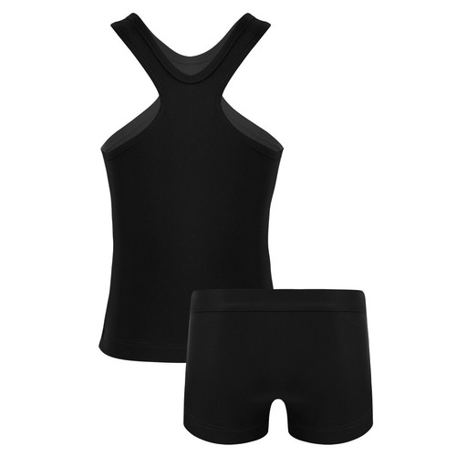 Girls Kids 2 Piece Gymnastics Dance Outfit Crop Top+Booty Shorts Sports Swimwear - Picture 18 of 94