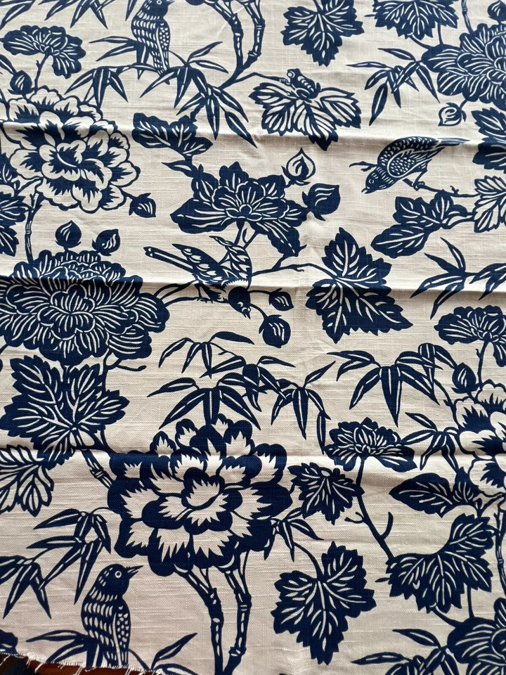 DURALEE~ THOMAS PAUL~IMARI FLORAL BIRDS~COBALT BLUE~ 39" W X 55" L - Image 4 of 4