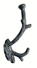 Tree Branch Double Wall Hook Cast Iron Key Coat Towel Hanger Powder Coated Black
