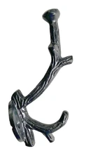 Tree Branch Double Wall Hook Cast Iron Key Coat Towel Hanger Powder Coated Black
