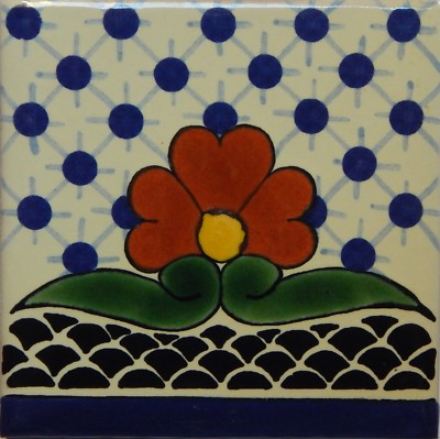 Mexican Tile Talavera Tiles High-Quality Hand Painted Flower Tile T-11