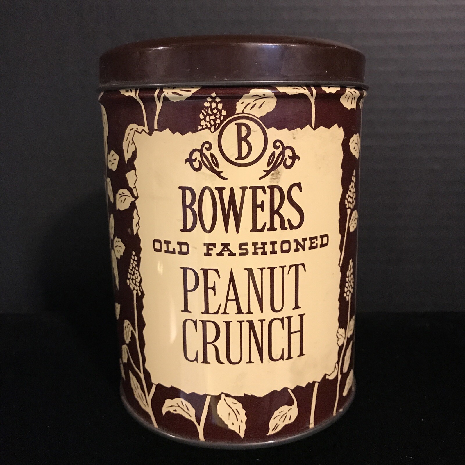 VINTAGE BOWERS PEANUT CRUNCH TIN-DOME LID-EARLE S. BOWERS CO. MOORESTOWN, NJ