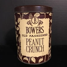 VINTAGE BOWERS PEANUT CRUNCH TIN-DOME LID-EARLE S. BOWERS CO. MOORESTOWN, NJ