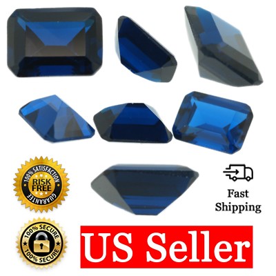 Loose Emerald Cut Sapphire CZ Stone Single Blue Cubic Zirconia Sept. Birthstone