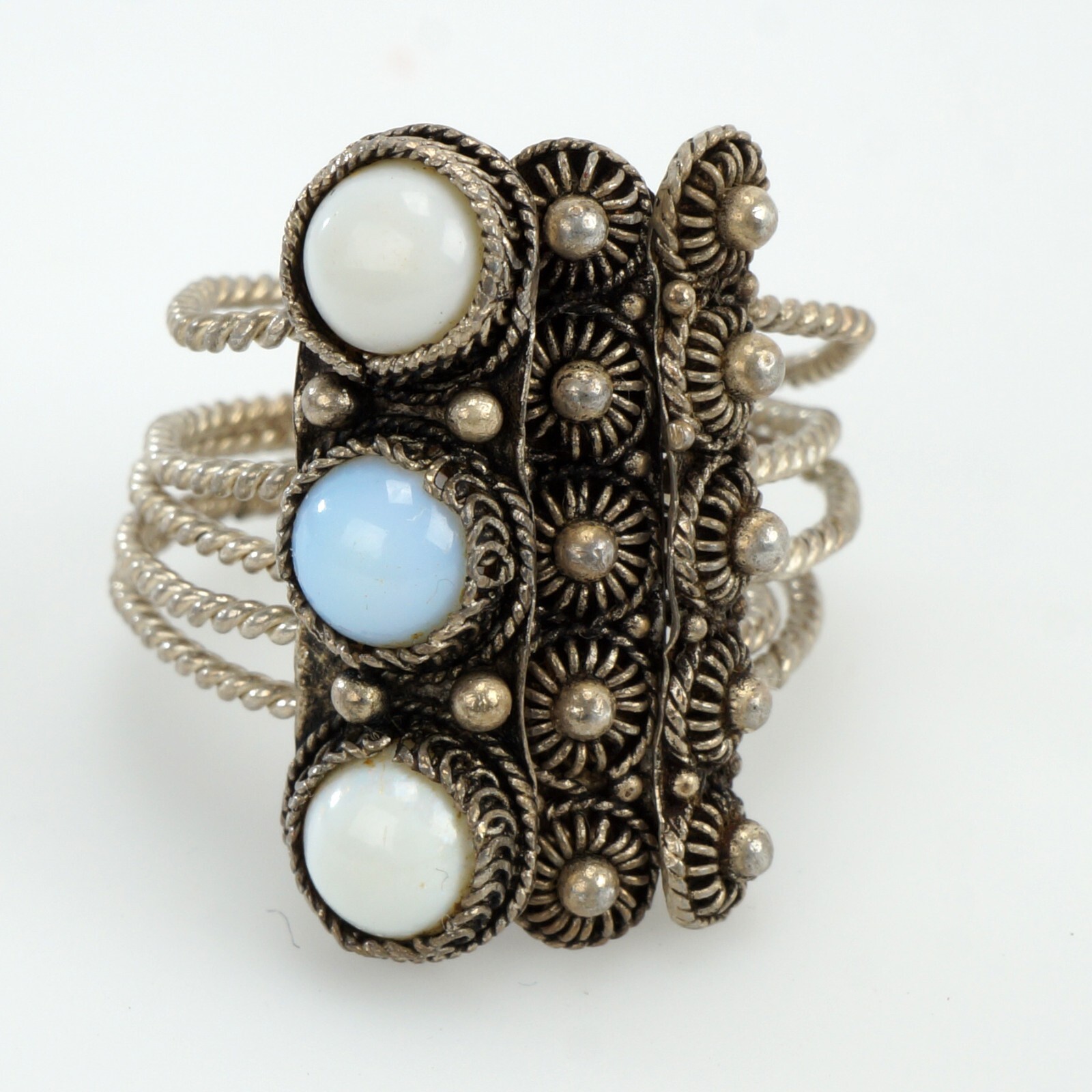 Vintage Multiple Wired Silver Statement Moonstone… - image 6