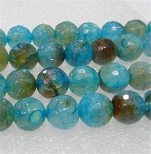 AAA 8mm Faceted Blue Dragon Veins Agate Round Gemstone Loose Beads 15" Strand
