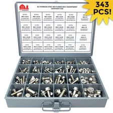 Stainless Steel Metric Flange Screw Bolt Nut A2-70 Assortment Kit - 343 PCS!