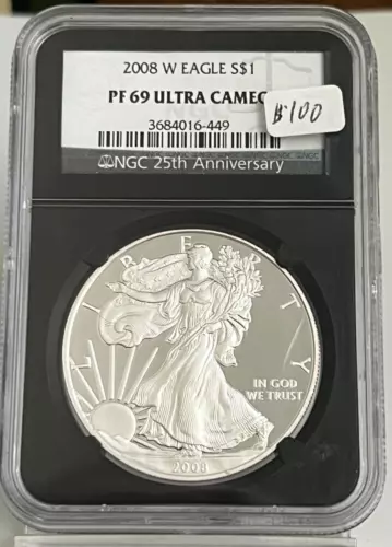 2008 W AMERICAN SILVER EAGLE  $1 NGC PF 69 ULTRA CAMEO