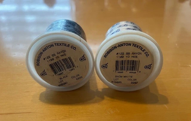 12 Lot of Robison-Anton Rayon Mini-King Spool Thread (6 Black, 6 White) - Image 2 of 2