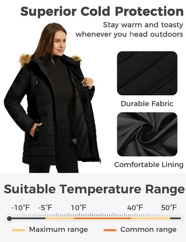 Chaqueta acolchada acolchada gruesa de invierno Wantdo para mujer Abrigo cálido Parka capucha de piel - Imagen 18 de 70