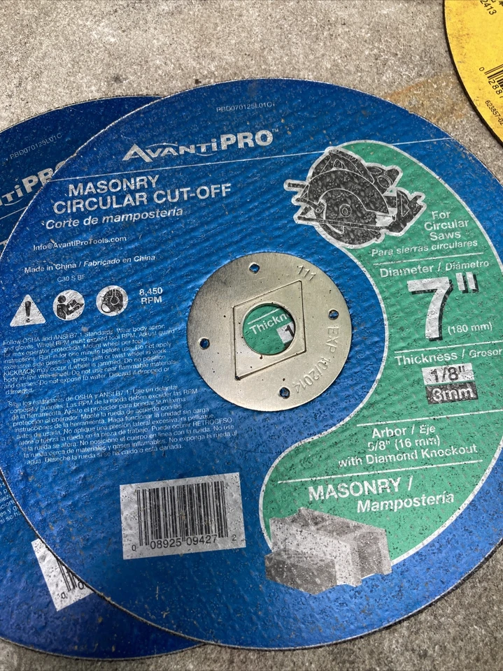 Lot 2 Piece Masonary Circular  Cut-off 1 Metal Dewalt Circular Wheel 7”  - Image 3 of 4
