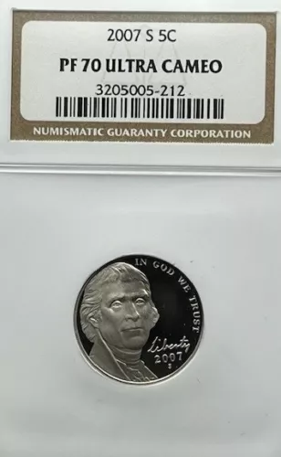 2007-S Jefferson Nickel 5C NGC PF 70 Ultra Cameo