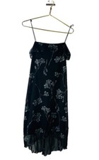 Vintage Y2K Womens Large Black Metallic Floral Spaghetti Slip Dress Fairy USA
