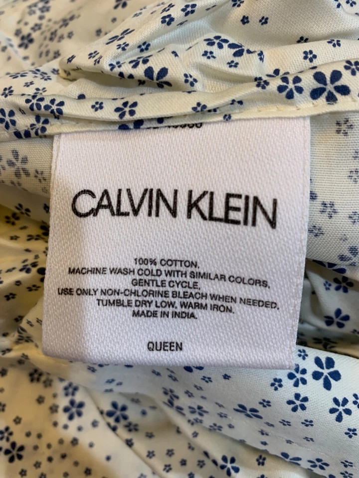 NUEVO Juego de Sábanas Calvin Klein Queen 4 piezas Azul Blanco Floral 100% Algodón sin Bolsa Foto 2 de 2