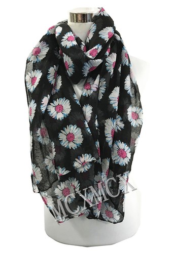 Women Ladies DAISY PRINT SCARF Flower Print Pattern Shawl Scarf Gift - Picture 11 of 18