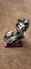 Herco Professional  Lion Roaring  Sculpture Silver Tone Wood Base 