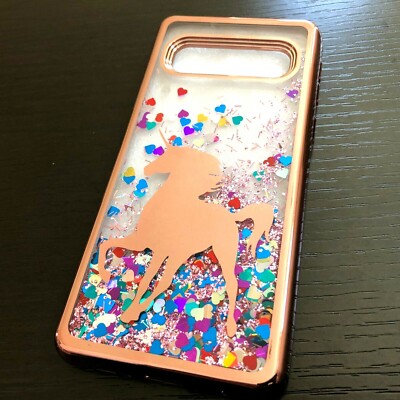 For SAMSUNG GALAXY S10+ PLUS Waterfall Liquid Glitter Case Rose Gold  Unicorn