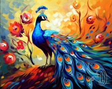 Colorful Peacock - Printed Needlepoint Canvas - Vibrant Plumage Elegance