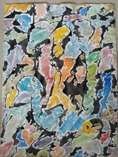 VINTAGE ABSTRACT EXPRESSIONIST WATERCOLOR MID CENTURY JACOB SEMIATIN WOODSTOCK