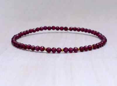 Natural Red Garnet Faceted Round Gemstone Beads 6'' Handmade Adjustable Bracelet