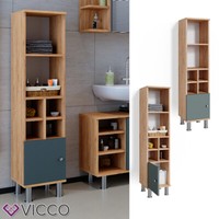 Midischrank Hochschrank Badschrank Fynn Eiche GrüN Kleine TüR BadmöBel Vicco