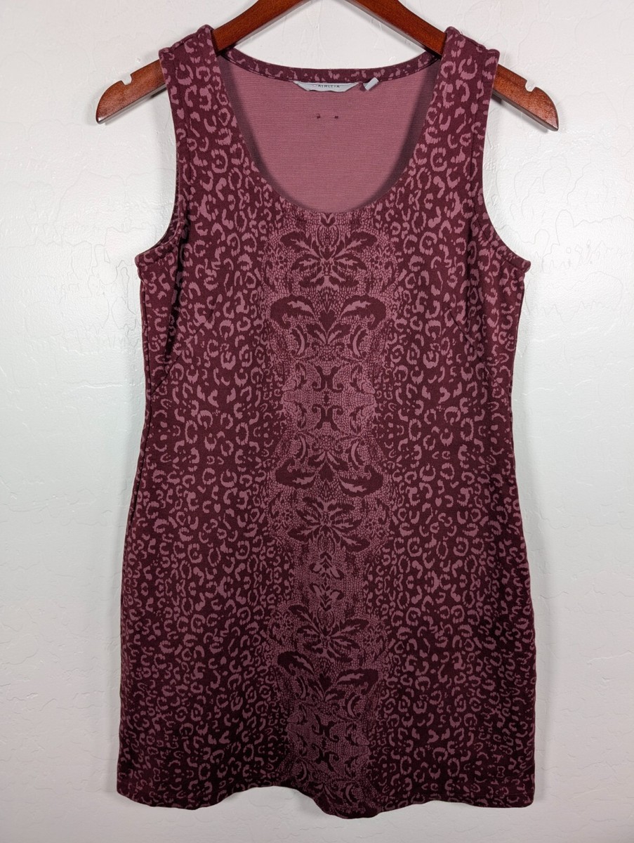 Athleta Dress Women Small Burgundy Animal Print Floral Shayla Sheath Tank  Dress
